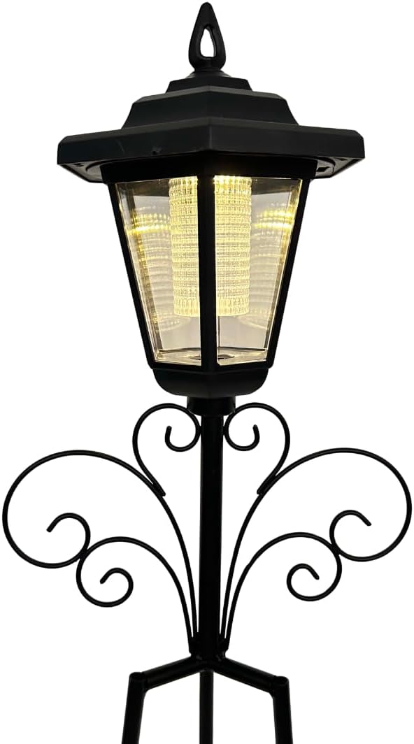 abc HOME Pflanzständer mit LED-Laterne – Garten Obelisk aus Metall – 135cm hohe Rankhilfe mit Solar-