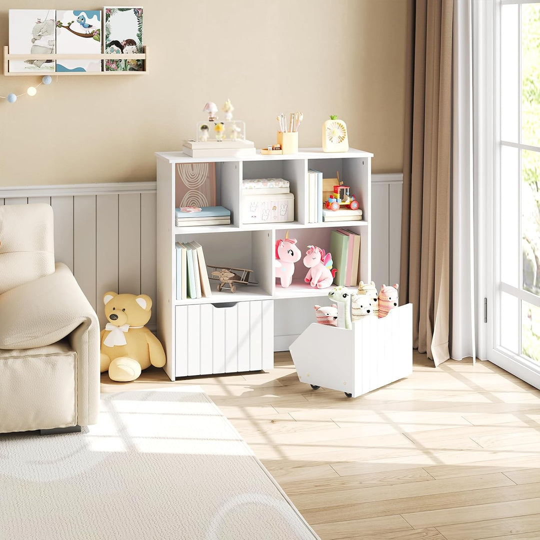 HOOBRO Kinderregal, Spielzeugregl, Bücherregal für Kinder EWT88CW01 | Spielzeugaufbewahrung, 2 separ