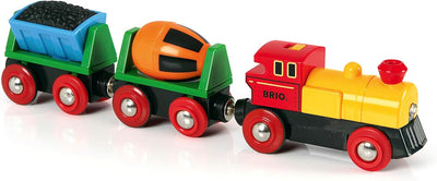 BRIO World 33319 Zug mit Batterielok - Mit beweglichem Kohlewaggon und rotierendem Zementmischer - G