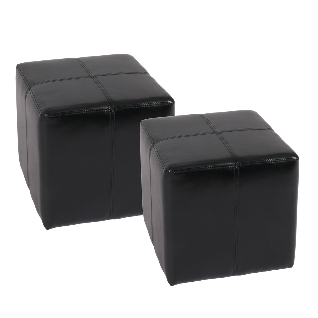 Mendler 2er-Set Sitzwürfel Hocker Sitzhocker Onex-AM, Leder + Kunstleder, 36x36x36cm - schwarz