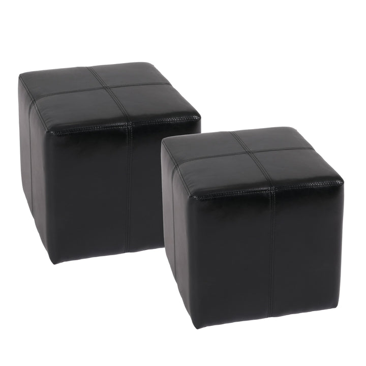 Mendler 2er-Set Sitzwürfel Hocker Sitzhocker Onex-AM, Leder + Kunstleder, 36x36x36cm - schwarz