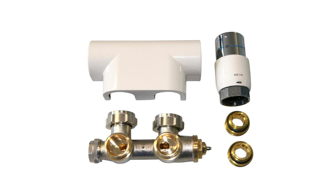 Heizkörper Mittelanschlussblock 1/2 Zoll ECK, SET inkl. Thermostat, FA. Oventrop, weiss