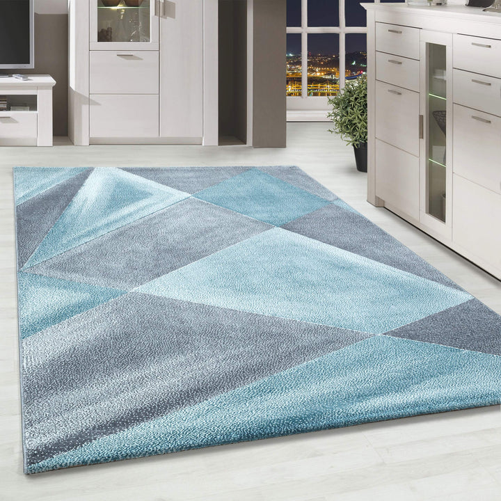 Teppich Wohnzimmer 80x150 cm Läufer Flur Blau Geometrisch Abstrakt Design - Schlafzimmer Teppich Kur