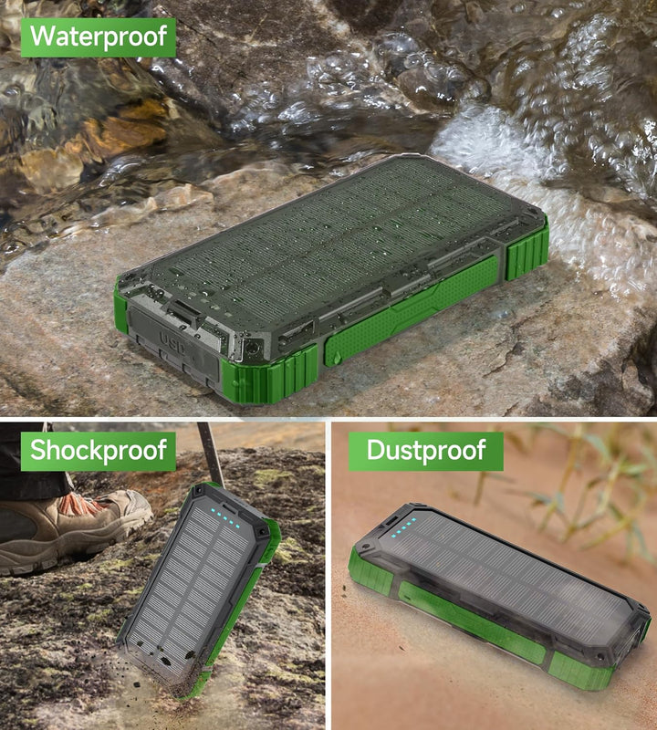 56800mAh Solar Powerbank, Wireless Power Bank gross mit 4 Kabeln, 30W PD Schnellladefunktion, 6 Ausg