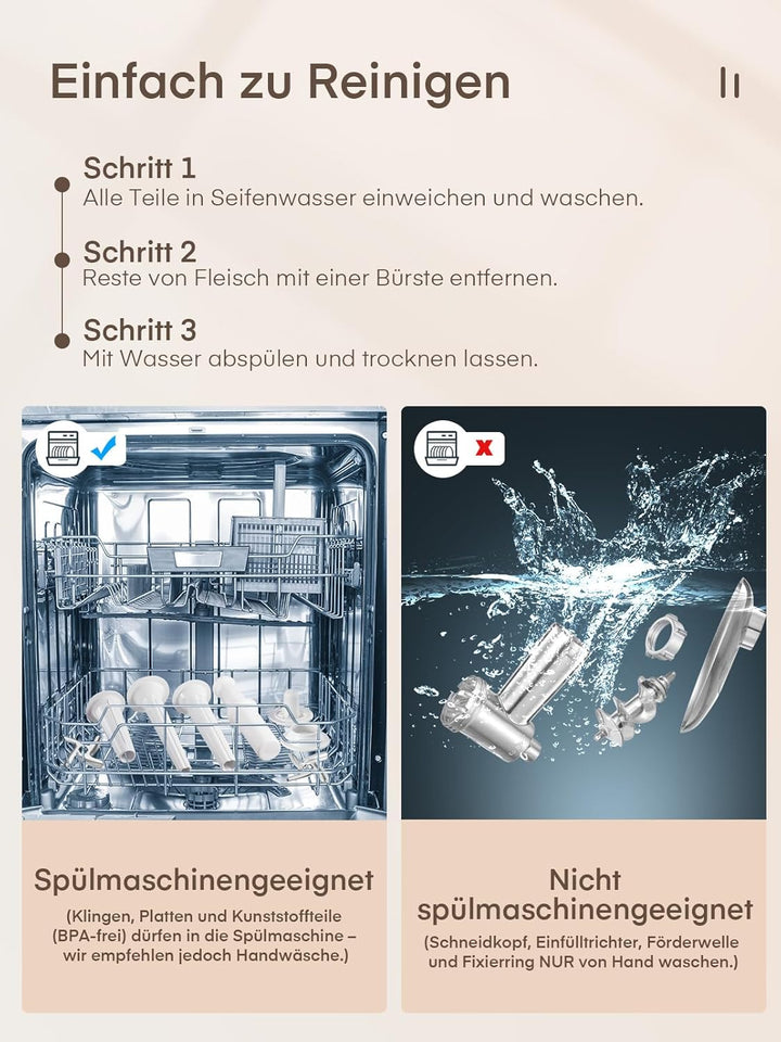 Fleischwolf Elektrisch, 3 in 1 Elektrischer Fleischwolf mit Wurstfüller, 3 Edelstahl-Schleifplatten,