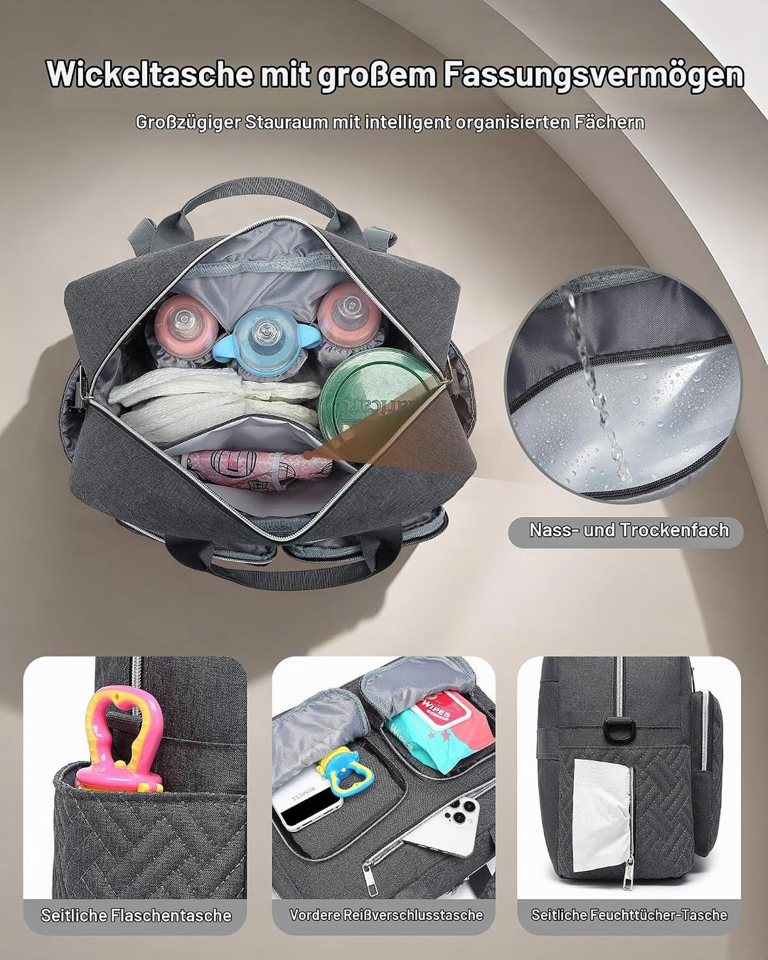 KONO Baby-Wickeltasche, stilvoll, für Mama und Papa, wandelbare Reisetasche mit isolierten Taschen G