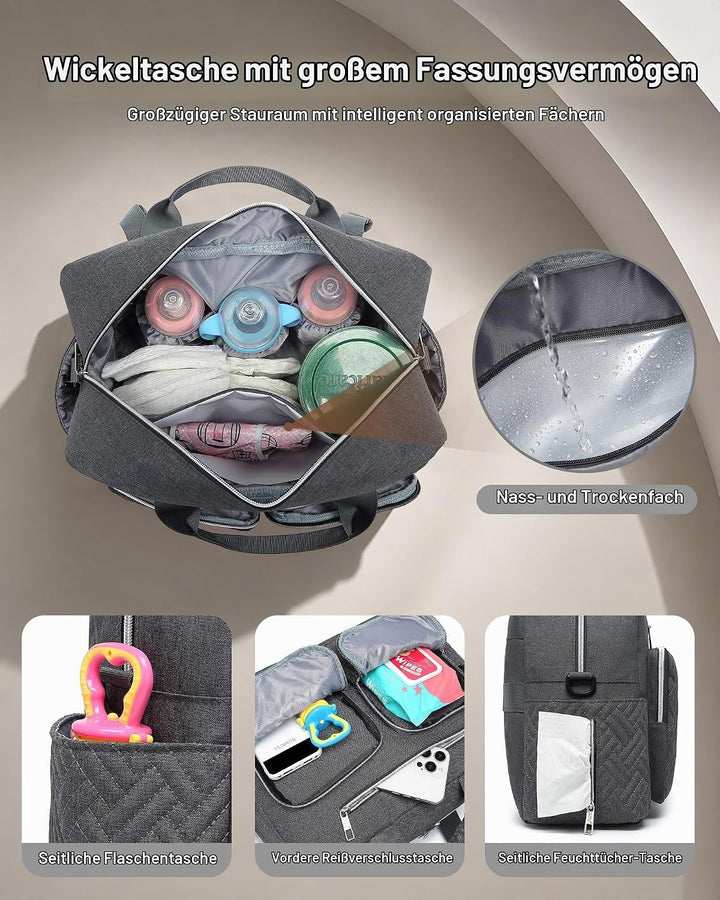 KONO Baby-Wickeltasche, stilvoll, für Mama und Papa, wandelbare Reisetasche mit isolierten Taschen G