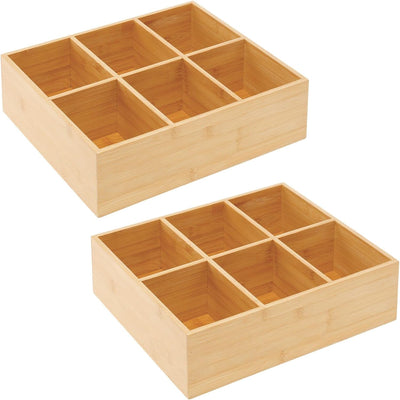 mDesign 2er-Set Teebox – elegante Aufbewahrungsbox mit 6 Fächern aus Bambus – Holzkiste für Teebeute