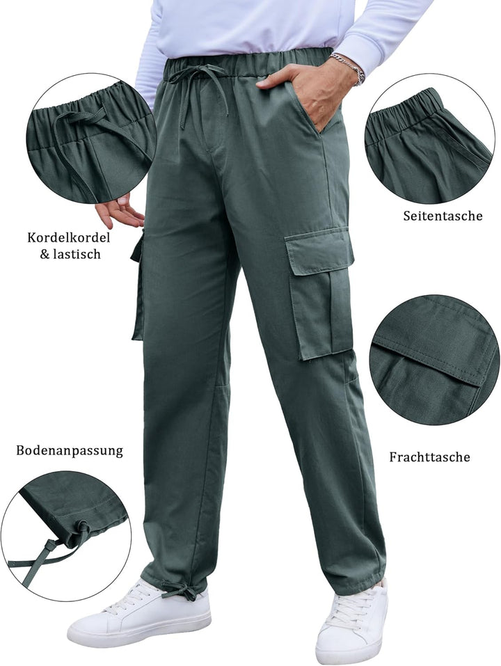 YAOHUOLE Herren Hose Lang Rangerhose Herren Hose Lang Regular Fit mit Taschen Elastischer Bund S 01