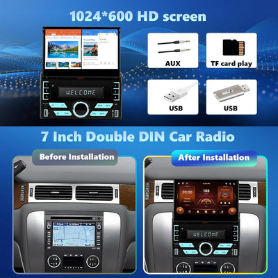 [2+64G] Podofo 2DIN Autoradio mit Wireless Carplay Android Auto, 7 Zoll Android 13 ausfahrbares Disp