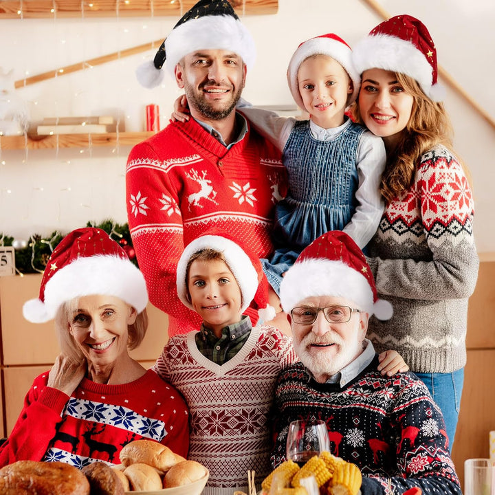 CITÉTOILE 2 Stück Plüsch Weihnachtsmützen für Erwachsene, Nikolausmütze für Männer und Frauen mit go