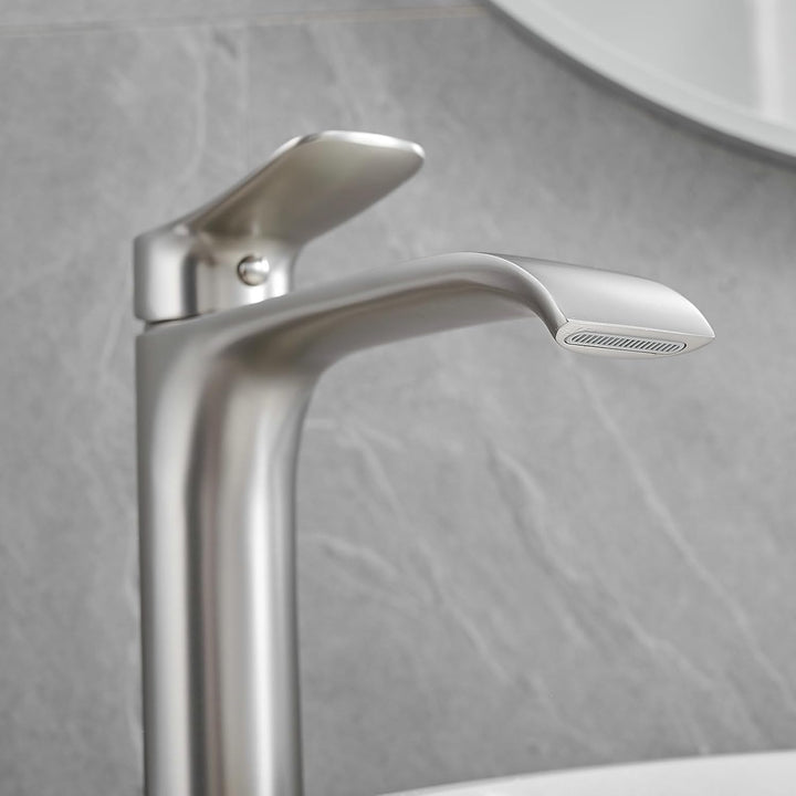 Bad Wasserhahn Wasserfall Badarmatur Hoch Waschtischarmatur Einhebel Mischbatterie, Silber (Gebürste