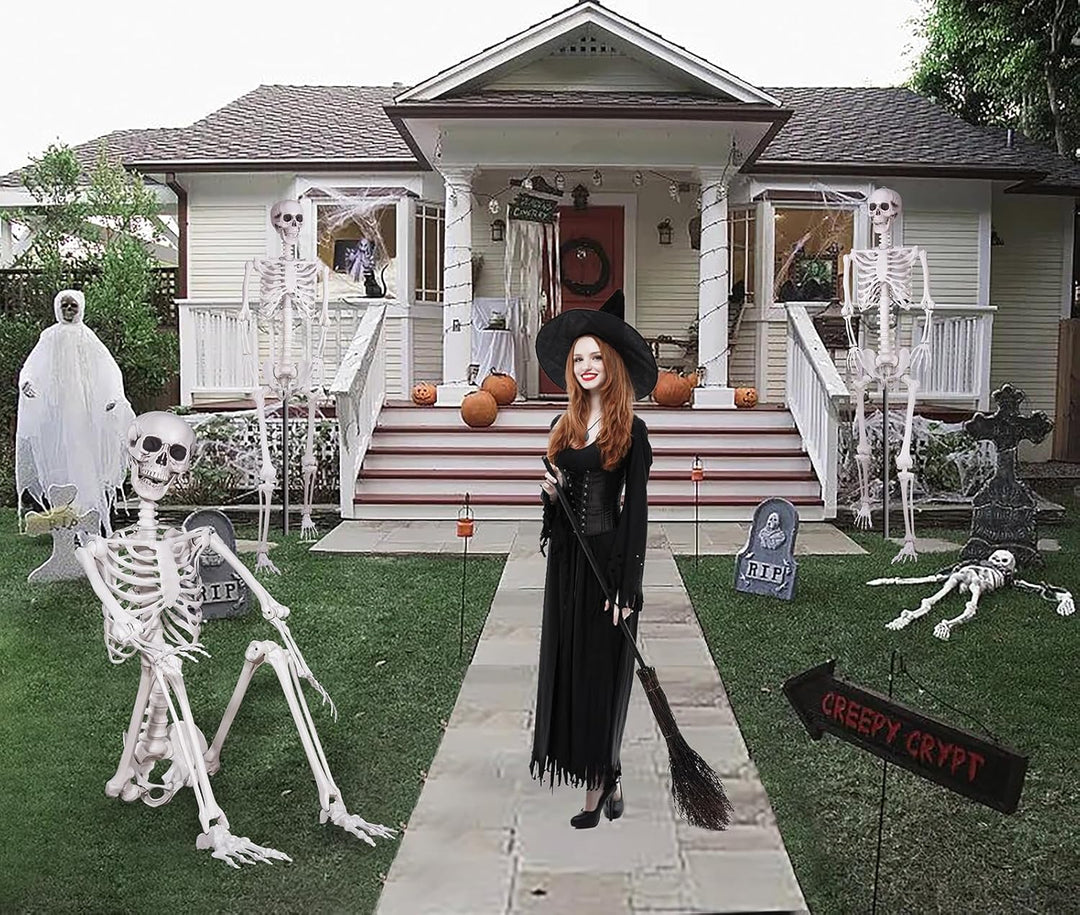 Halloween Plastikskelett, 240cm Ganzkörper Skelett mit beweglichen Gelenken für Halloween Innen Gart