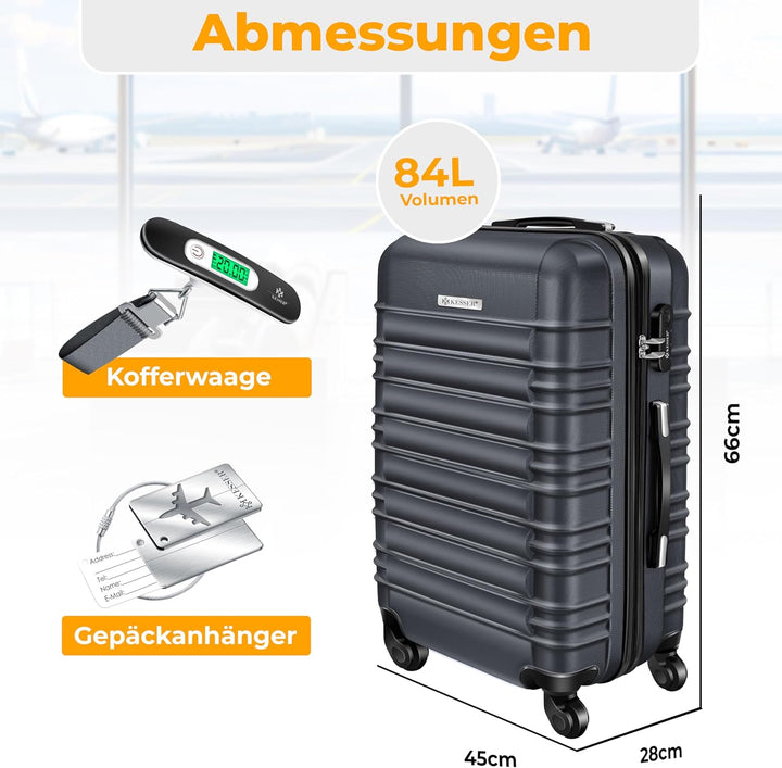 KESSER® Reisekoffer Mittlerer Hartschalen-Koffer Inkl. Kofferwaage + Gepäckanhänger Trolley Gepäck R