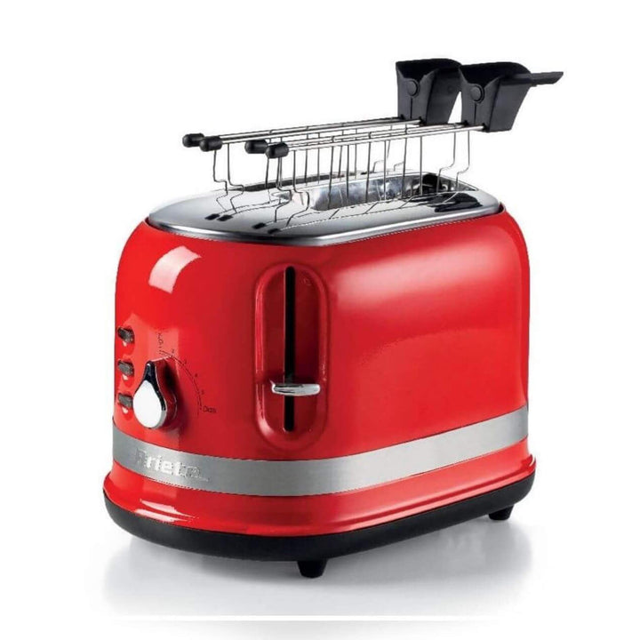 Ariete 149 Roter Toaster 2 Scheiben Modern mit Zange, Automatischer Auswurf, Krümelschublade, Auftau