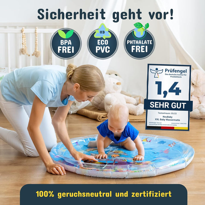 NouBaby® Wassermatte-Baby BPA-frei XXL I Einzigartiges Baby-Spielzeug ab 3, 6 und 9 Monate als Wasse
