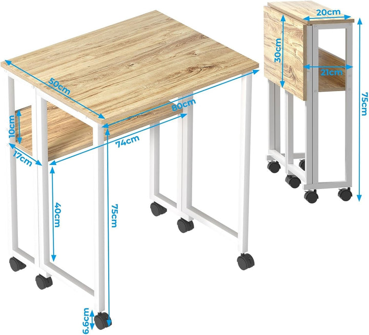 GreenForest Kleiner Schreibtisch Klappbar, 80 cm Klappschreibtisch mit Rollen, Einfache Montage Klap