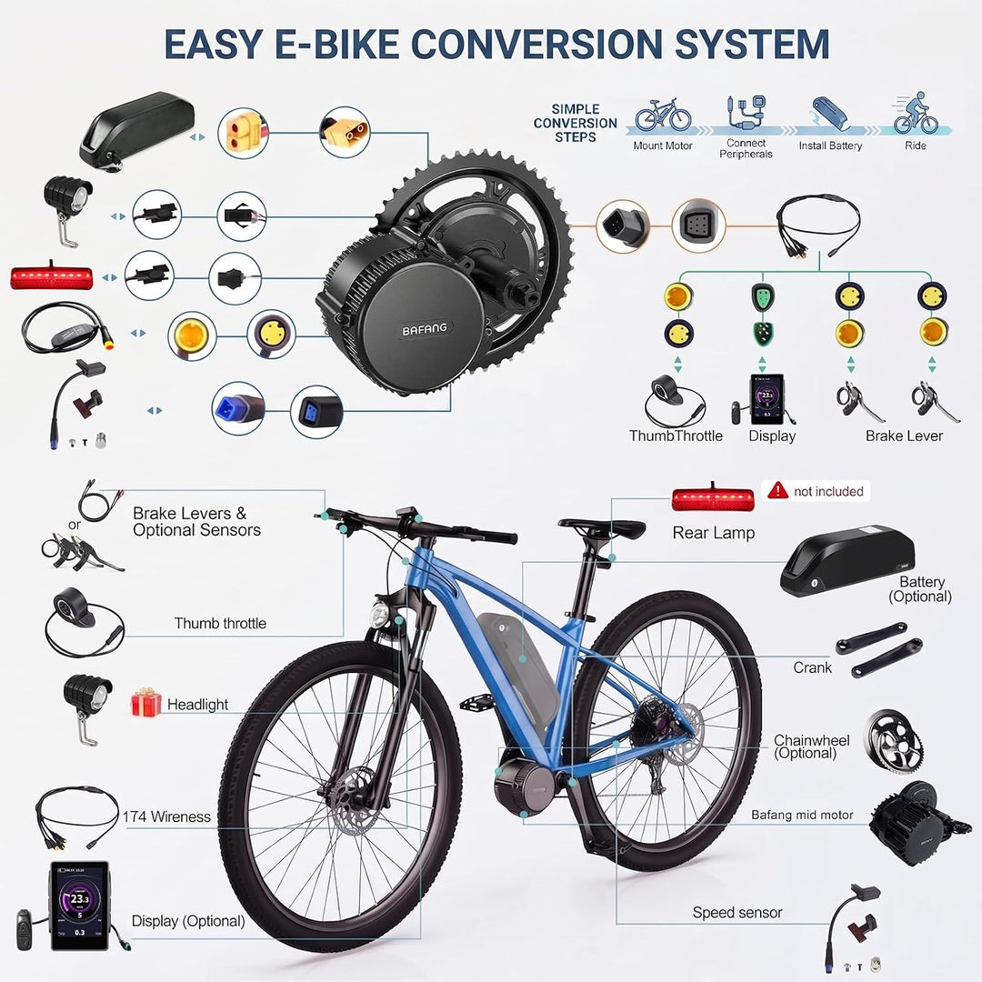 BAFANG Mittelmotor mit Akku 36V 250W 48V 500W 750W 1000W BBS01B BBS02B BBS03B BBS-HD G340 Uart Motor