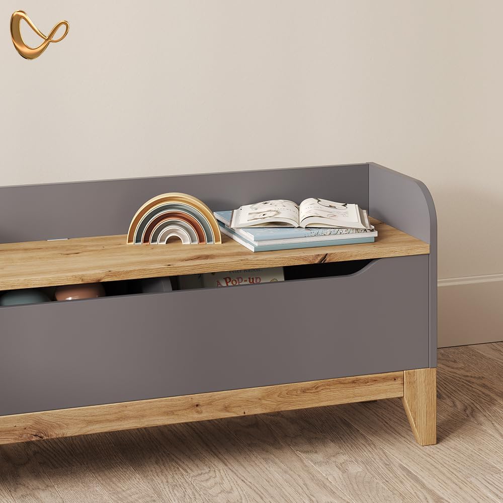 Livinity Spielzeugtruhe Malia, Grau/Artisan, 107.2 x 50 cm mit Sitzbank Grey/Artisan Oak, Grey/Artis