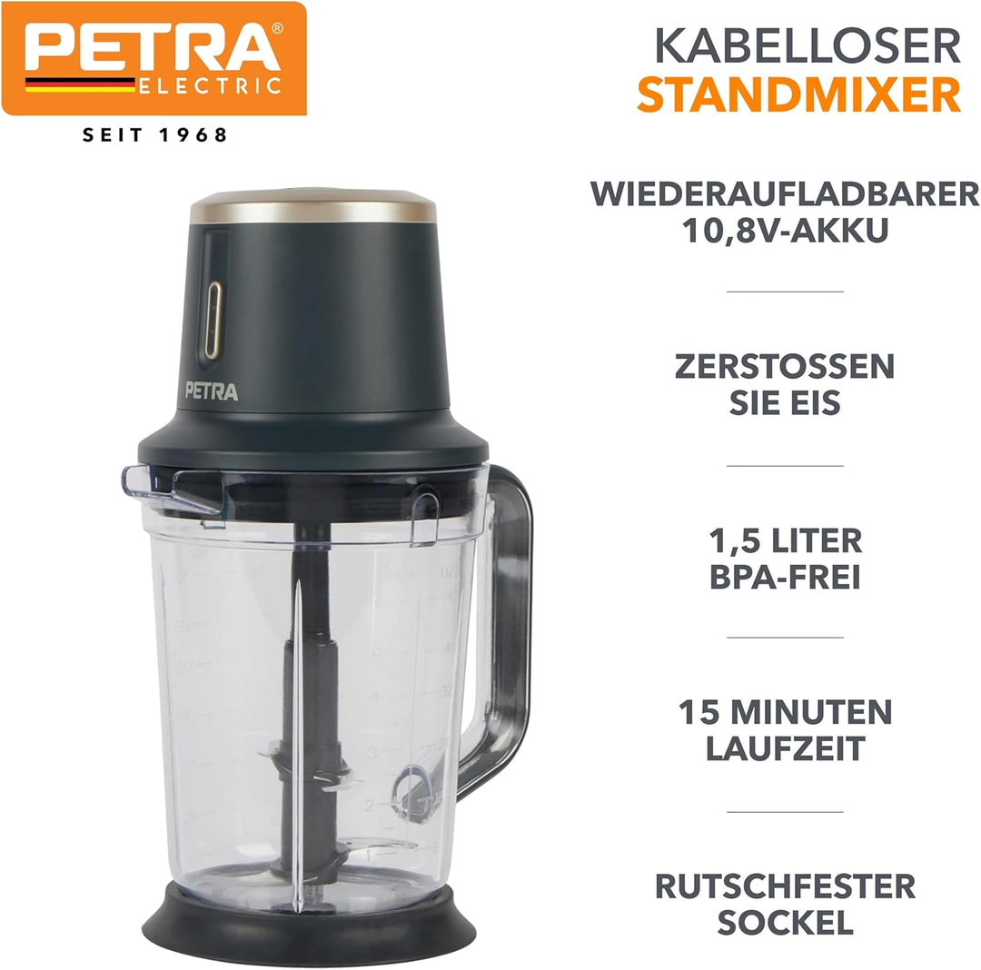 Petra PT5393BGRYVDE Kabelloser Kannenmixer & Deckel – Smoothie Maker, wiederaufladbarer 10,8V-Akku,