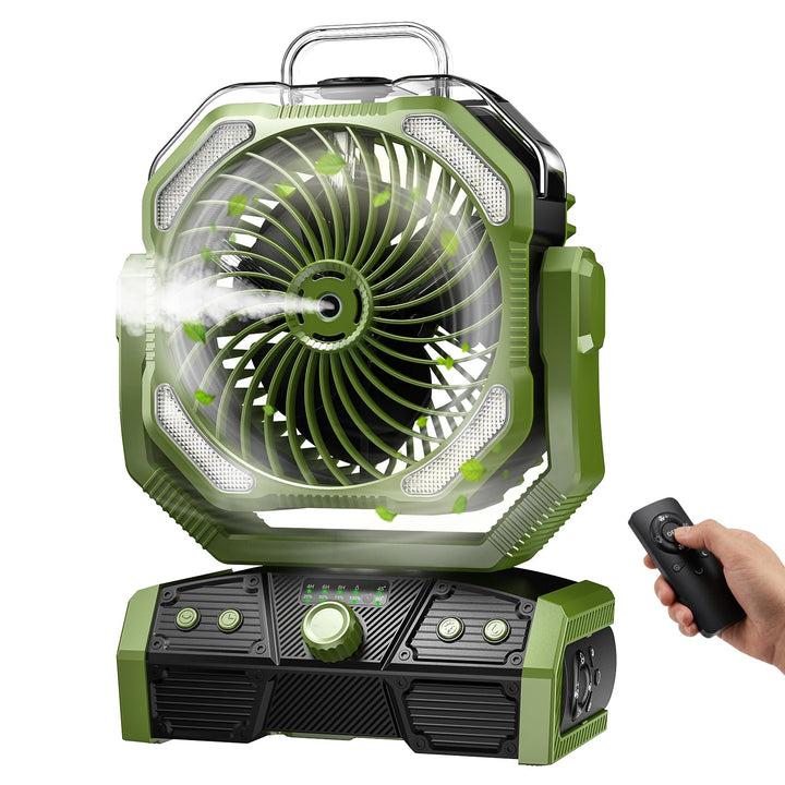Minthouz 30000mAh Akku Camping Ventilator mit Sprühnebel & LED Licht, USB Akku Ventilator, 50h Laufz