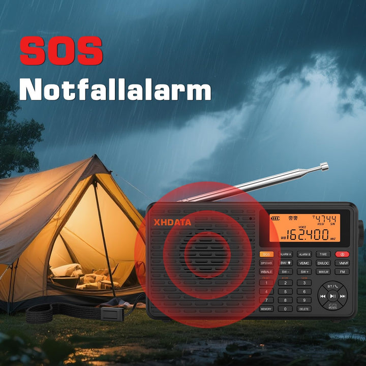 XHDATA D109WB Klein Tragbares Retro Radio FM/AM/LW TF/Bluetooth MP3-Player SOS-Alarm Küchenradio Out
