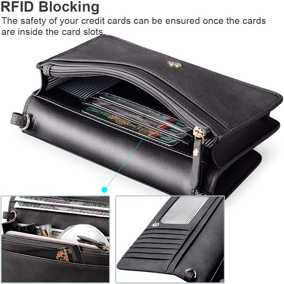 nuoku Umhängetasche Handytasche Damen Clutch Schultertasche im Klein Format mit RFID Karte-Slots 2 A