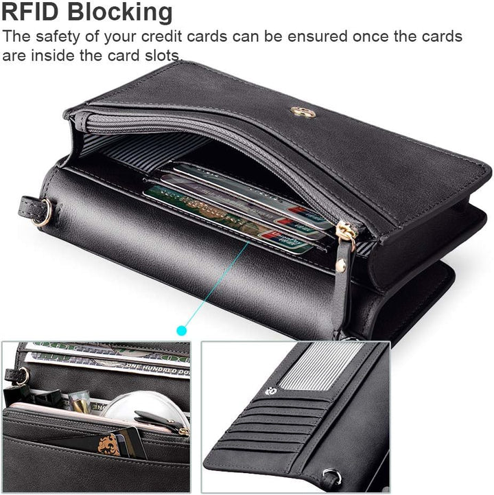 nuoku Umhängetasche Handytasche Damen Clutch Schultertasche im Klein Format mit RFID Karte-Slots 2 A
