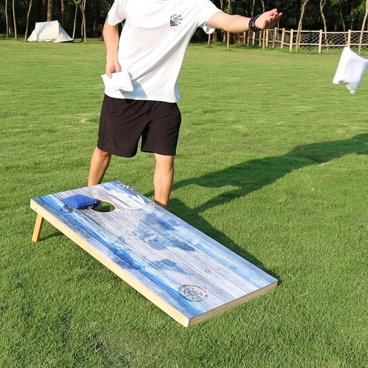 Cornhole Verordnung Grösse 90x60cm Massivholz Sackloch Spiel Set mit 2 Corn Hole Boards, 8 Sitzsack,