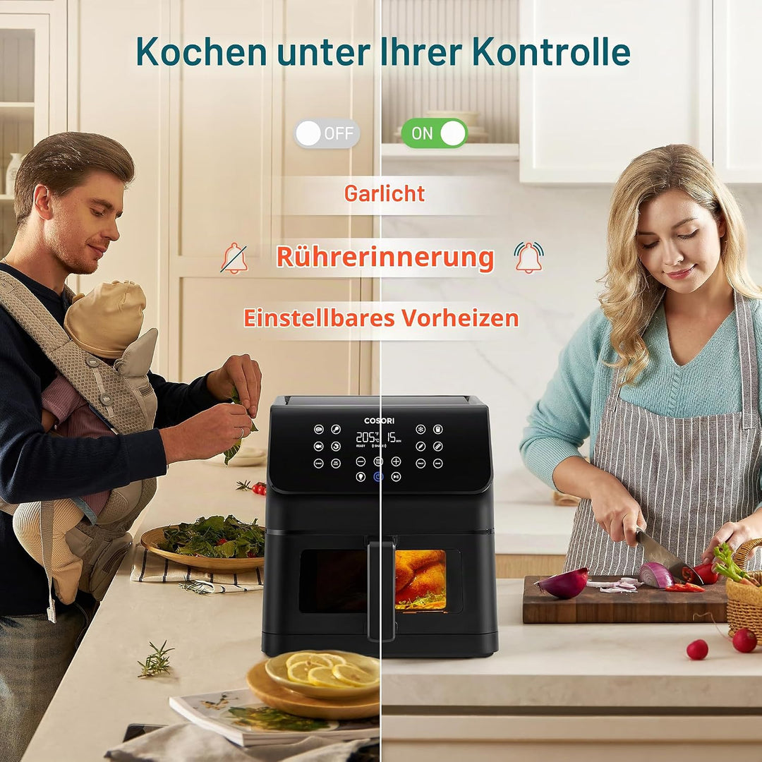 COSORI Luftfritteuse 6,2 Liter mit Fenster, 1700 W, Air Fryer mit 12 Funktionen (Backen und Braten),