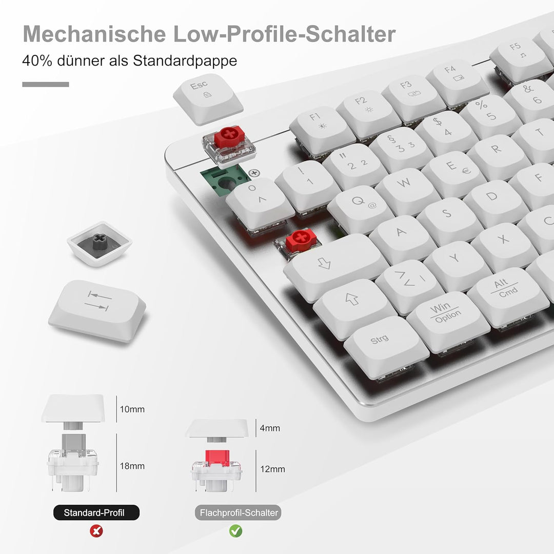 LeadsaiL FA98 Mechanische Tastatur und Maus set Kabellos, QWERTZ Layout Funktastatur mit Maus, Low-P