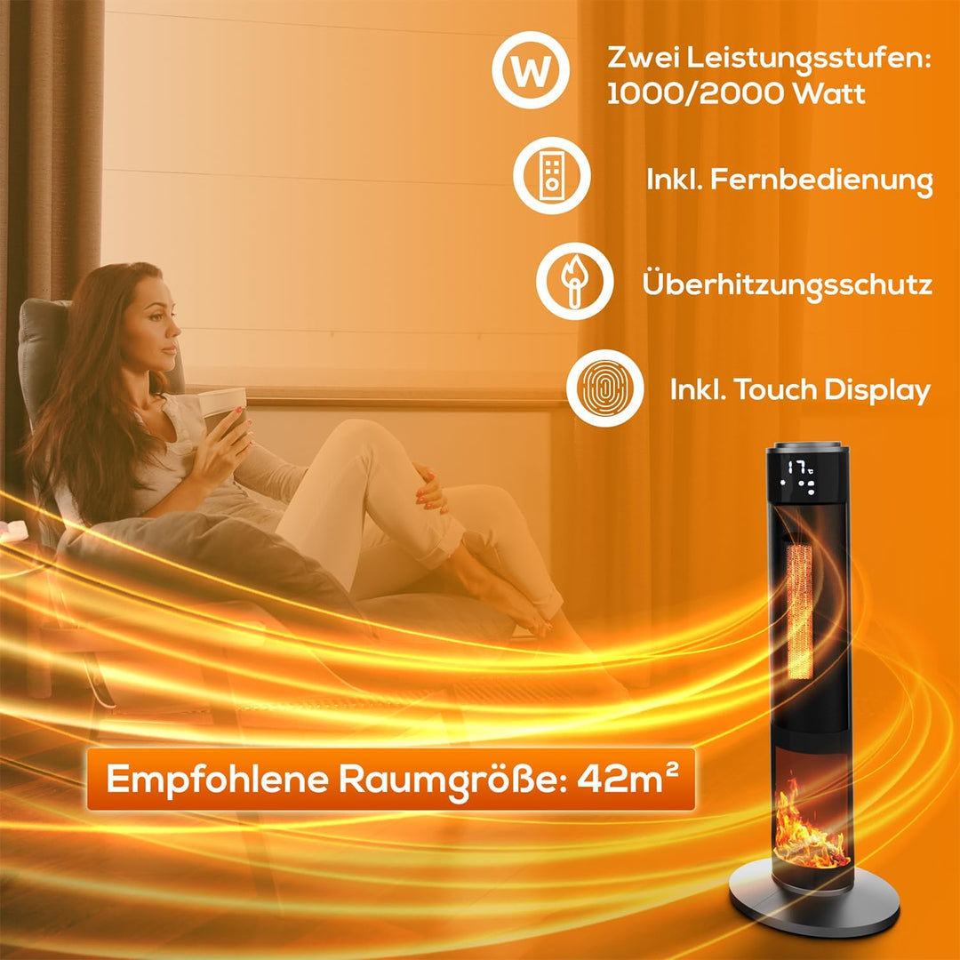 Tronitechnik® Heizlüfter Turmheizstrahler 1000 / 2000W Heizstrahler Standheizstrahler mit Fernbedien