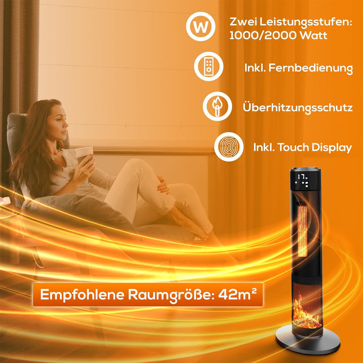 Tronitechnik® Heizlüfter Turmheizstrahler 1000 / 2000W Heizstrahler Standheizstrahler mit Fernbedien