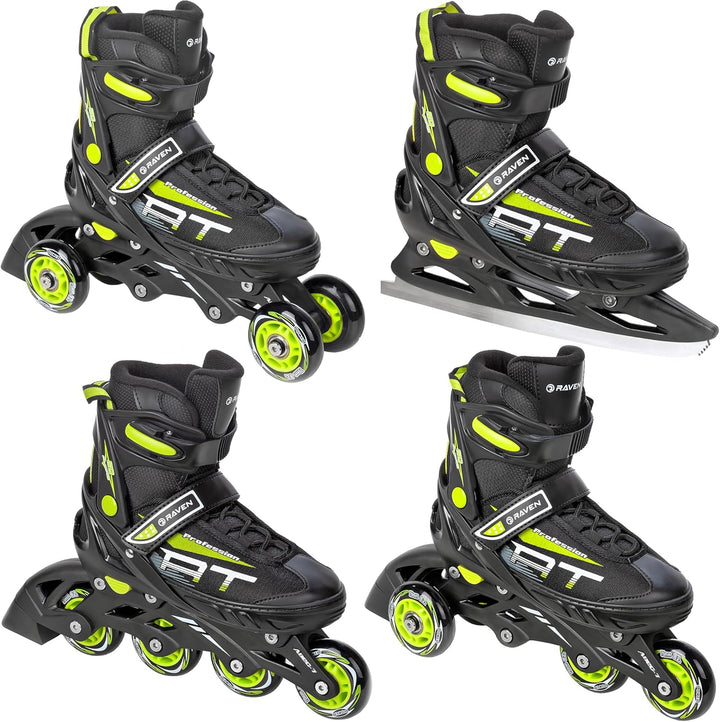 4in1 Inlineskates/Triskates/Rollschuhe/Schlittschuhe Raven Profession Black/Lime 35-39 (23cm-25,5cm)