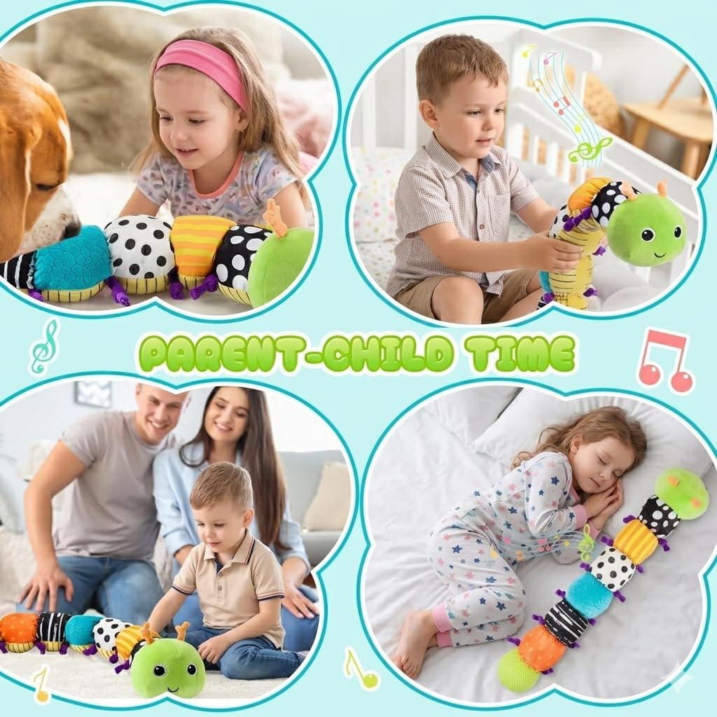 Raupe Plüschtier Spielzeug, Baby Spielzeug 0 3 6 Monate, Sensorik Raupe Mit Greifling, Rassel, Spieg
