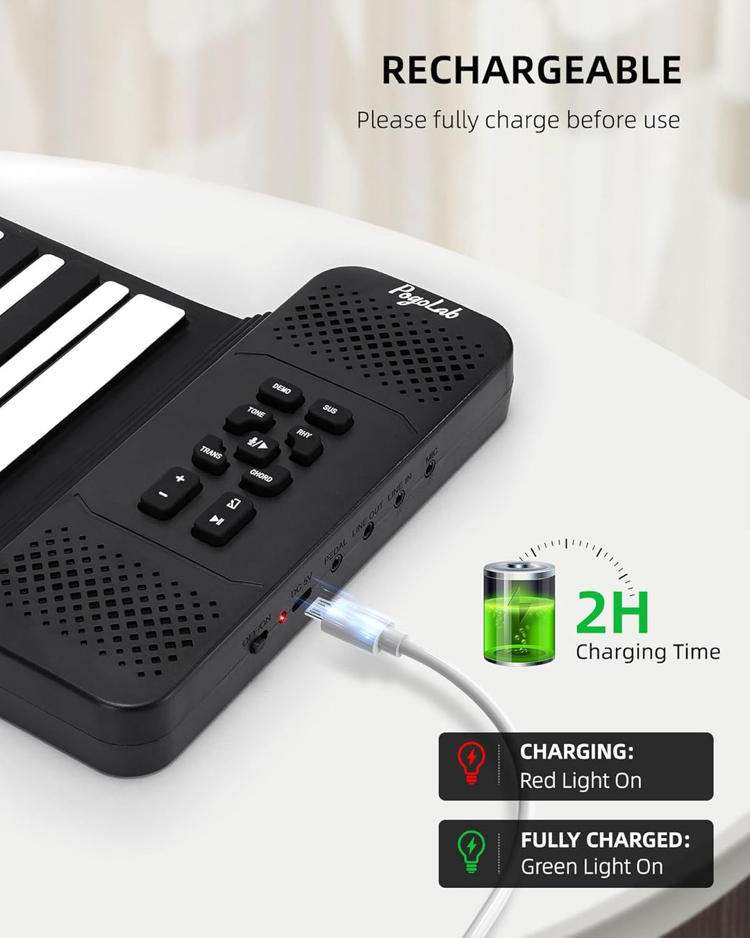 Aufrollbares Keyboard-Piano 88 Tasten, E Piano 88 Tasten für Anfänger, mit 14 Demo/128 Rhythmen/128