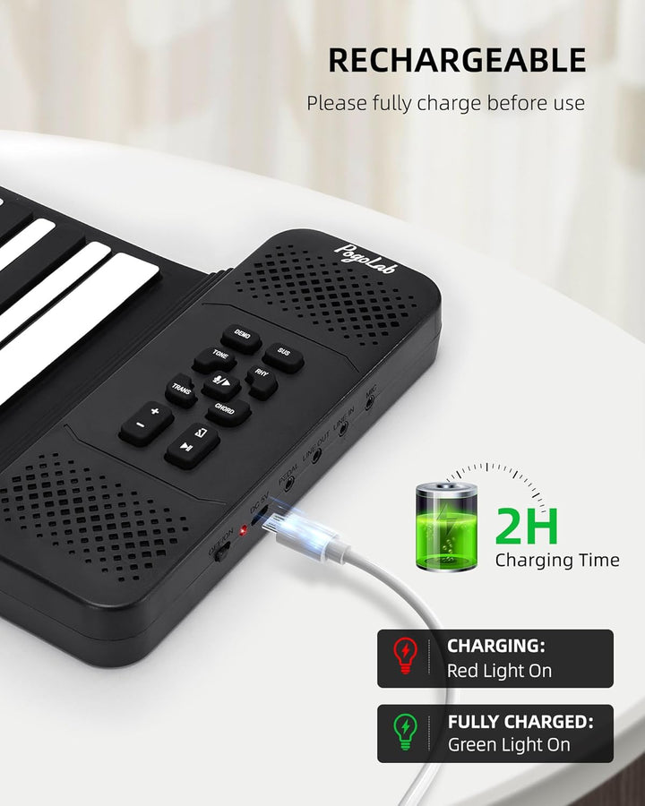 Aufrollbares Keyboard-Piano 88 Tasten, E Piano 88 Tasten für Anfänger, mit 14 Demo/128 Rhythmen/128