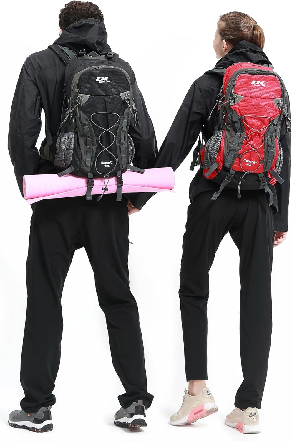 Wanderrucksack 40l Damen Herren Rucksack Wasserdicht Reiserucksack mit Regenschutz Rot, Rot