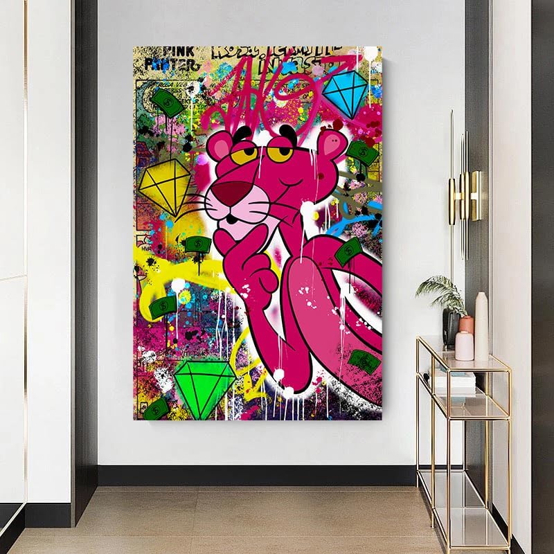 Magic Canvas Art Rosaroter Panther Kunst Pop Art Leinwandbild 1- teilig Hochwertiger Kunstdruck Wand