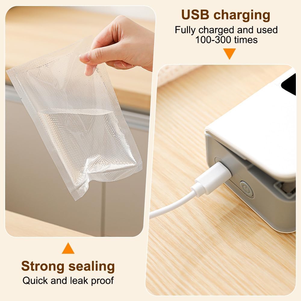 Mini Folienschweissgerät, 2 in 1 USB Beutelverschliesser mit Cutter, 6-Gang-Steuerung, Tragbare Vers