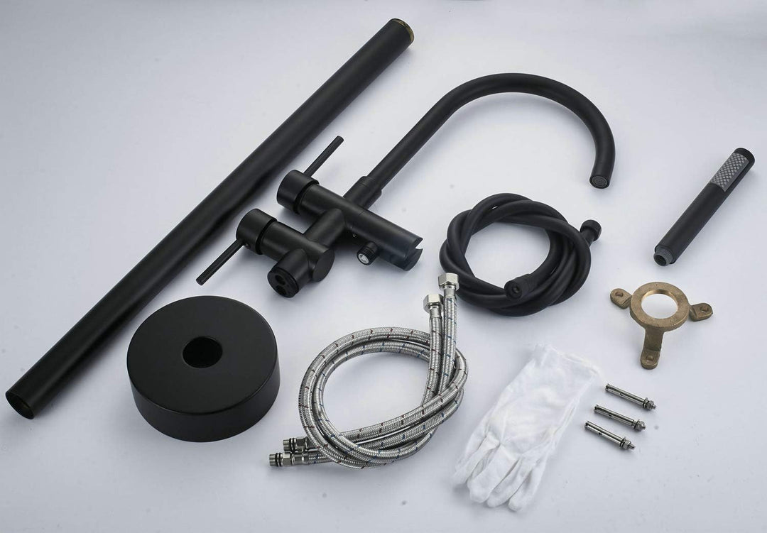 SHUNLI Badewannenarmatur Wannenbatterie Badewannenhahn mit Handbrause Badewanne Wasserhahn (Schwarz)