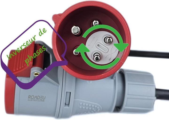 RoadEu - CEE Adapter 32A auf 32A mit Phasenwender - Starkstrom Adapter 32A Stecker auf 32A Kupplung