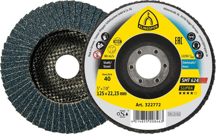 Klingspor 322774 SMT 624 SUPRA, Schleifmop Scheibe SUPRA, Verpackungseinheit 10, 125X22,23, 60, 10