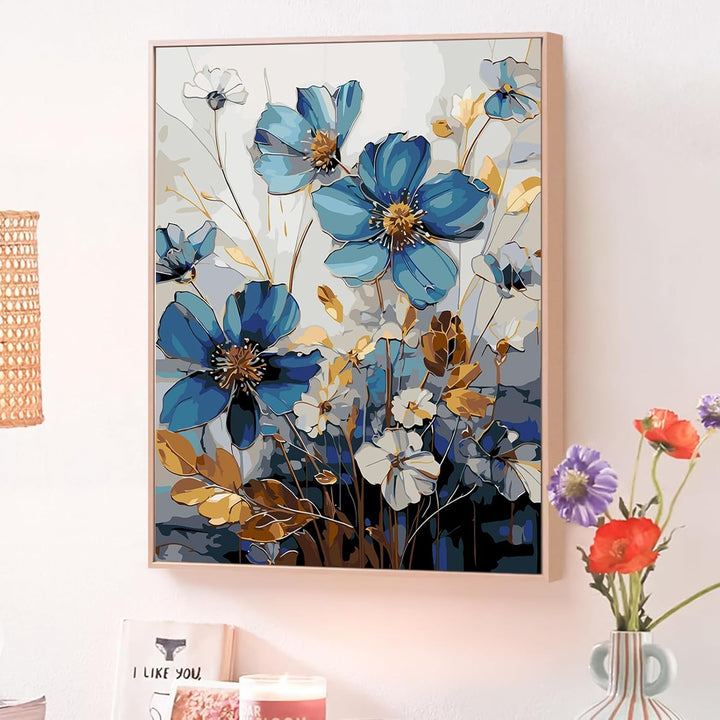 JATOK Malen Nach Zahlen Erwachsene mit Rahmen, Paint by Numbers Malen Nach Zahlen, DIY Blumen mit Pi