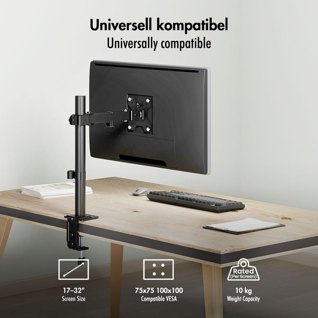 LogiLink Monitor Tischhalterung für 17–32" Bildschirme, 10 kg max., Armlänge 202 mm, VESA 75x75/100x