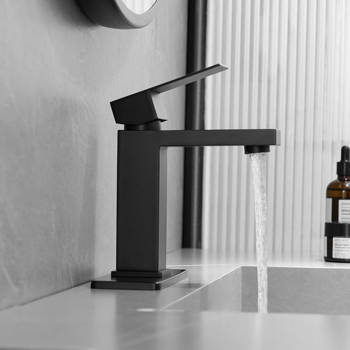 AIMADI Waschtischarmatur Einhebelmischer elegant in schwarz Wasserhahn Bad Moderne Badezimmer-Armatu