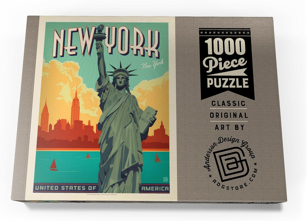 New York City: Lady Liberty, Vintage Poster - Premium 1000 Teile Puzzle - MyPuzzle Sonderkollektion