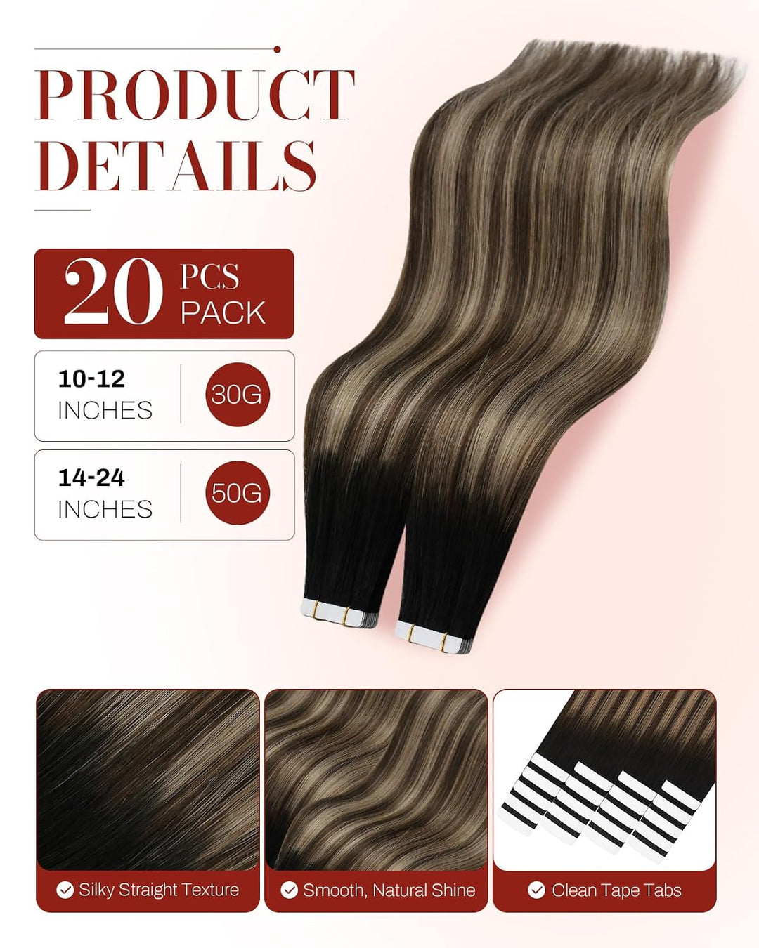 Moresoo Tape in Extensions Echthaar Dunkelbraun Invisible Tape Extensions Haarverlängerung Echthaar