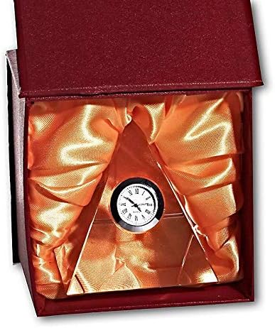 CRISTALICA Glasblockuhr Pyramide Tischuhr Standuhr 9cm analog Uhrwerk Silber