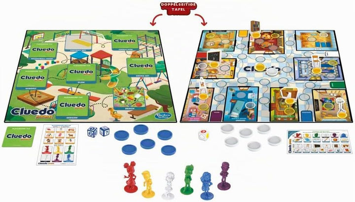 Clue Junior Spiel, 2-seitiges Spielbrett, 2 Spiele in 1, Clue Mystery Spiel für jüngere Kinder, Kind